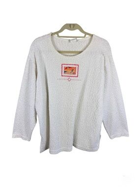 Artisans Sunschein Designs 90s Vtg Cotton White Terry‎ Cloth Beach Theme Top XL